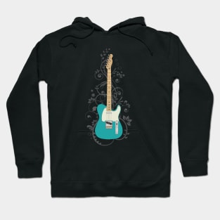 Teal T-Style Electric Guitar Flowering Vines Hoodie